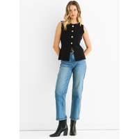Black Button Front Compact Knit Waistcoat