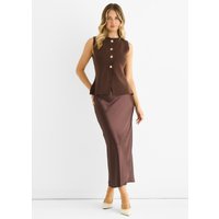Chocolate Button Front Compact Knit Waistcoat