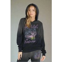 Lauren Moshi Harmony Wild Wolf Hooded Sweatshirt Size: L Colour: Black
