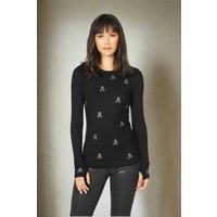 Lauren Moshi McKinely Mini Crystal Cross Bone Skulls Long Sleeved Top Size: S Colour: Black