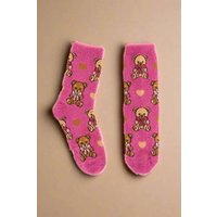 Sock Candy Teddy Bear Fuzzy Crew Sock Size: One Size Colour: Pink