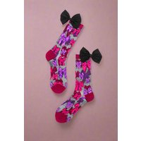 Sock Candy Big Bow Energy Black Sheer Crew Sock Size: One Size Colour: Multi
