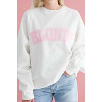 Brunette The Label "Blonde" Varsity Hair Colour Not Your Boyfriend's Crew Sweater Colour: Pink Size: M/L