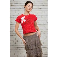 Daisy Street Youth Snow Washed Baby Tee Colour: Red Size: 6
