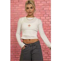 Daisy Street Double Layered Top with Embroidery Size: 6 Colour: Cream