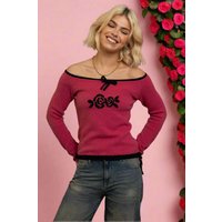 Daisy Street Off The Shoulder Pointelle Knit Top Colour: Red Size: 10