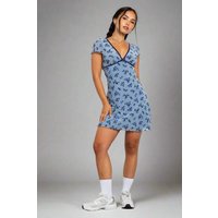 Daisy Street Devore Mesh Mini Dress Colour: Blue Size: UK 12