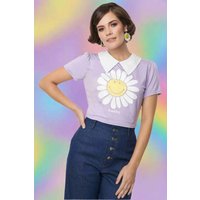 Unique Vintage x Smiley® Purple Flower Tee Top Colour: Purple Size: S
