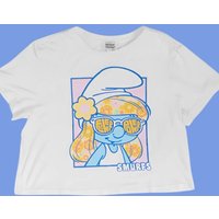 The Smurfs x Unique Vintage White Cropped Graphic Tee Colour: White Size: L