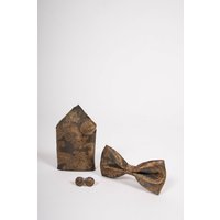 Gold Tan paisley Bow Tie Set-Bow tie, pocket square, Cufflinks.