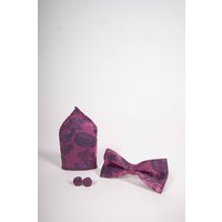 Pink paisley Bow Tie Set-Bow tie, pocket square, Cufflinks.