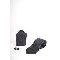 Black Paisley Print Tie set- Tie, pock square, cufflinks.