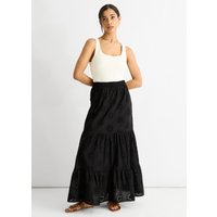 Black Tiered Lace Embroidered Long Skirt
