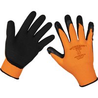 Sealey Worksafe Foam Latex Grip Gloves Black / Orange L Pack of 6