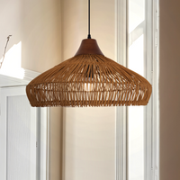Natural Bamboo Pendant Light – Boho Rattan Hanging Light for Kitchen Island, Dining Room & Living Room