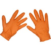 Sealey Diamond Grip Extra Thick Nitrile Powder Free Gloves Orange XL Pack of 50