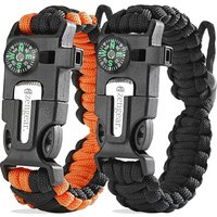 Paracord Survival Bracelet (5 in 1): Flint and Steel Fire Starter, Whistle, Compass, Mini Saw
