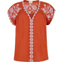 Luna V-Neck Embroidered Blouse In Rust