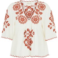 Aubrey V-Neck Embroidered Blouse In Cream
