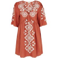 Arabella V- Neck Embroidered Mini Dress In Rust