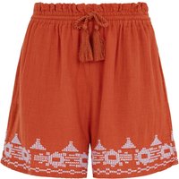 Chloe Paperbag Waist Embroidered Short In Brown