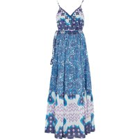 Mia Wrap Floral Printed Maxi Dress In Blue Multi