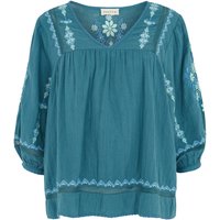 Alice V-Neck Embroidered Blouse In Teal