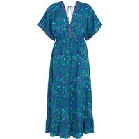 Iris Kaftan Style Floral Printed Maxi Dress In Blue Green Multi