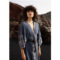 Gloral Edge To Edge Embroidered Kimono In Grey