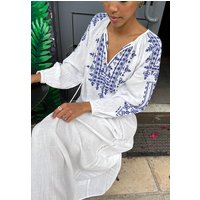 Aurelia Kaftan Style Embroidered Maxi Dress In White