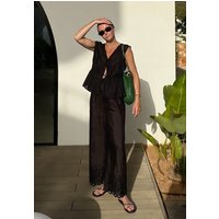 Laya Wide Leg Cutwork Trouser In Black