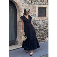 Jacinta Open Back Embroidered Maxi Dress In Black