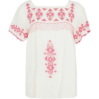 Flora Short Sleeve Embroidered Blouse In White