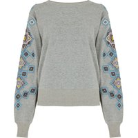 Jewel Full Sleeves Embroidered Sweatshirt In Light Grey