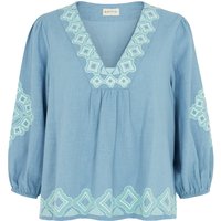 Eve V-Neck Embroidered Blouse In Light Blue
