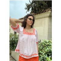 Clara Square Neck Embroidered Blouse In Pink