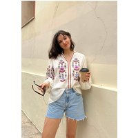 Dina V-Neck Embroidered Shirt In Cream