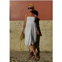 Mirella Smocked Waist Embroidered Midi Skirt In White