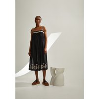Theodora Spaghetti Strap Embroidered Midi Dress In Black