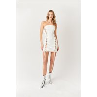 Athena White Lace Up Strapless Bodycon Dress