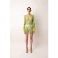 Ida Green Chainmail Net Rhinestone Mini Dress
