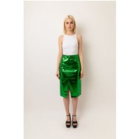 Lupe Green Metallic Leather Midi Skirt