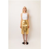 Lupe Gold Metallic Leather Midi Skirt