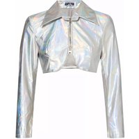 Space Neon Silver Metallic Zip Up Crop Jacket