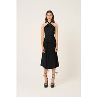 Serena Black Halter-neck Satin Midi Dress
