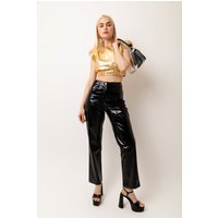 Lupe Black Vinyl Leather Metallic Trousers