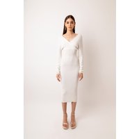 Adelaide White Wrap Rib Knit Midi Dress