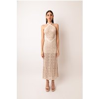 Tuscany Beige Crochet Halter Maxi Dress