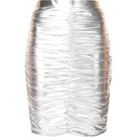 Yaya Silver Metallic Ruched Midi Skirt