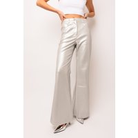 Lupe Tall Silver Wide Leg Metallic Matte Leather Trousers